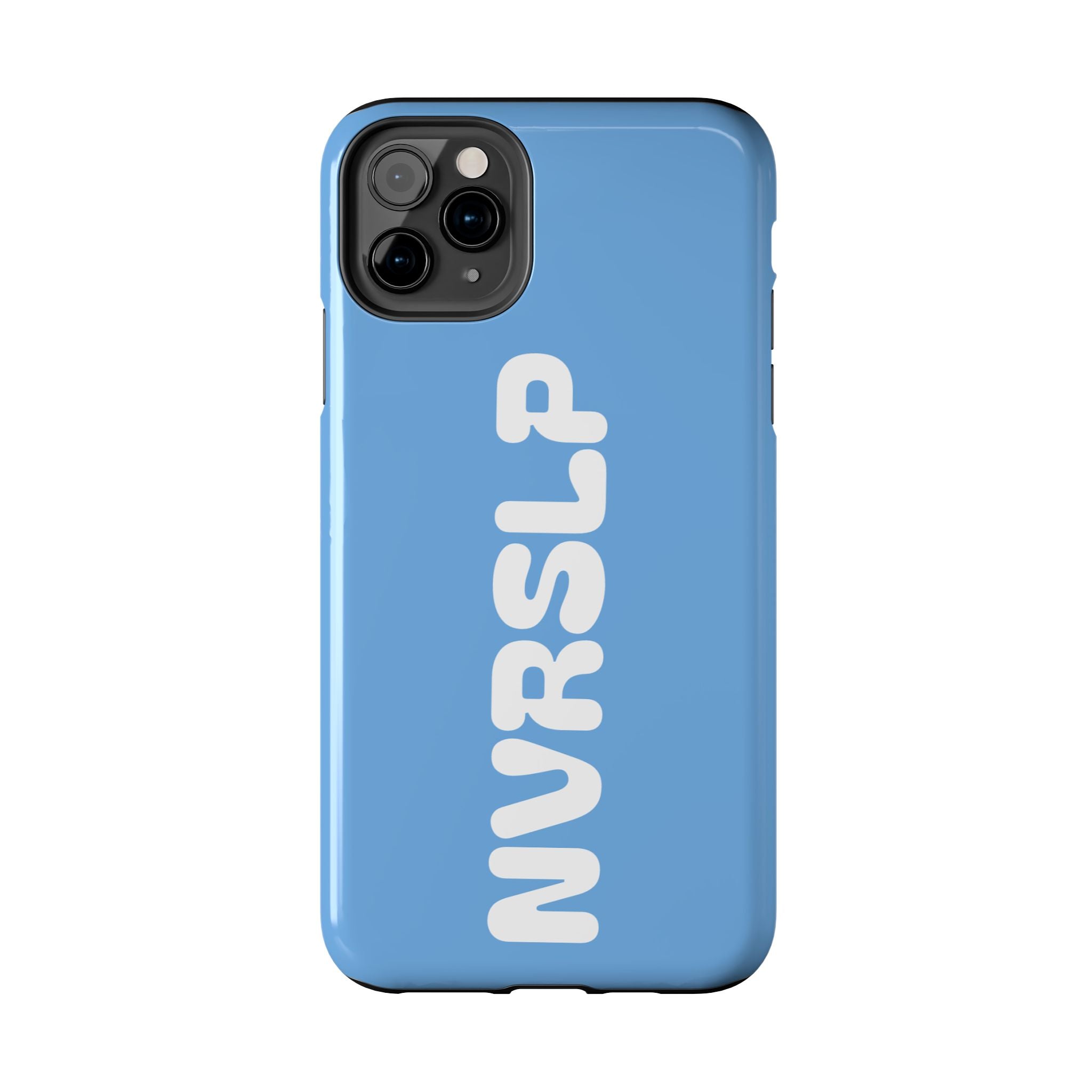 Blue 'NVRSLP' Tough Phone Case — Bold Vertical Typography Protective Cover