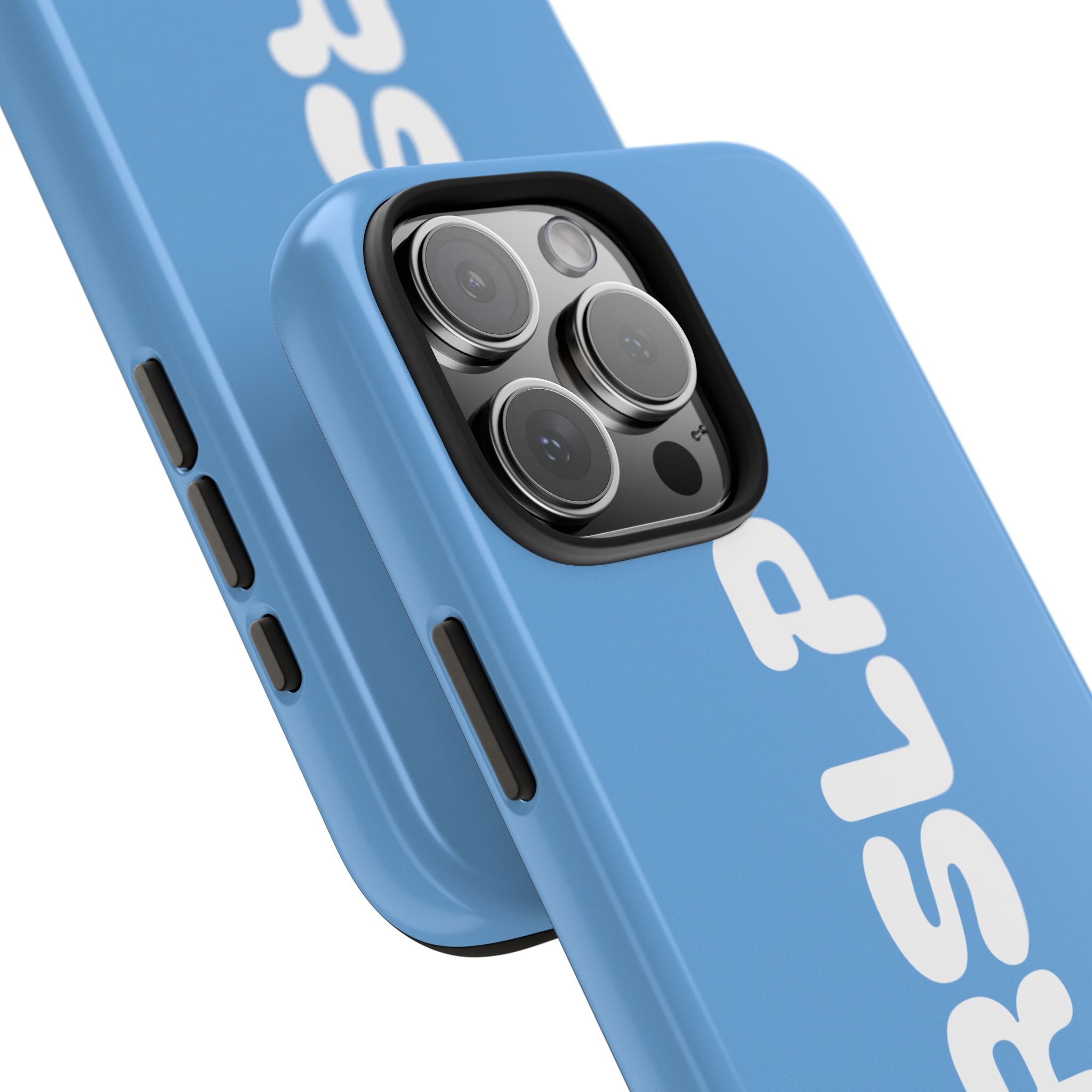 Blue 'NVRSLP' Tough Phone Case — Bold Vertical Typography Protective Cover