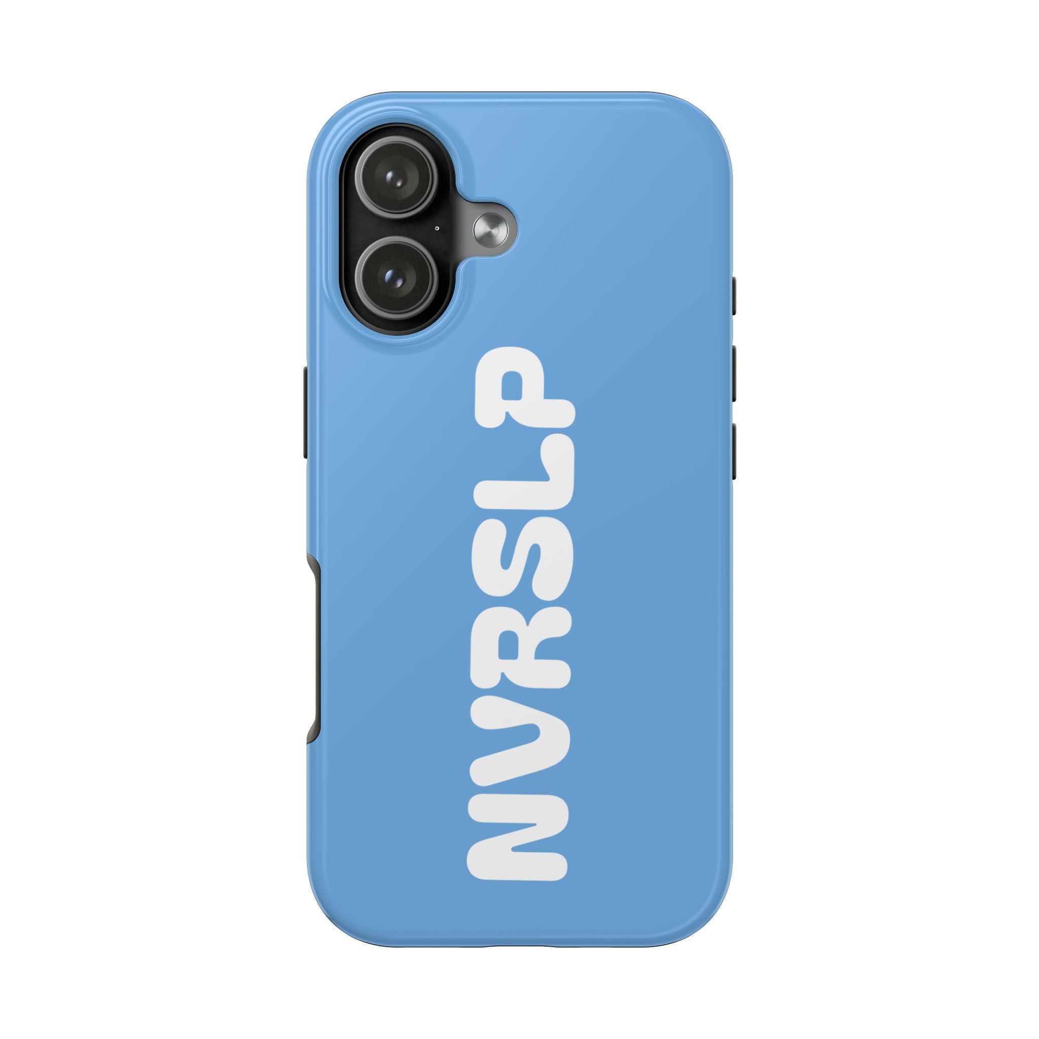 Blue 'NVRSLP' Tough Phone Case — Bold Vertical Typography Protective Cover
