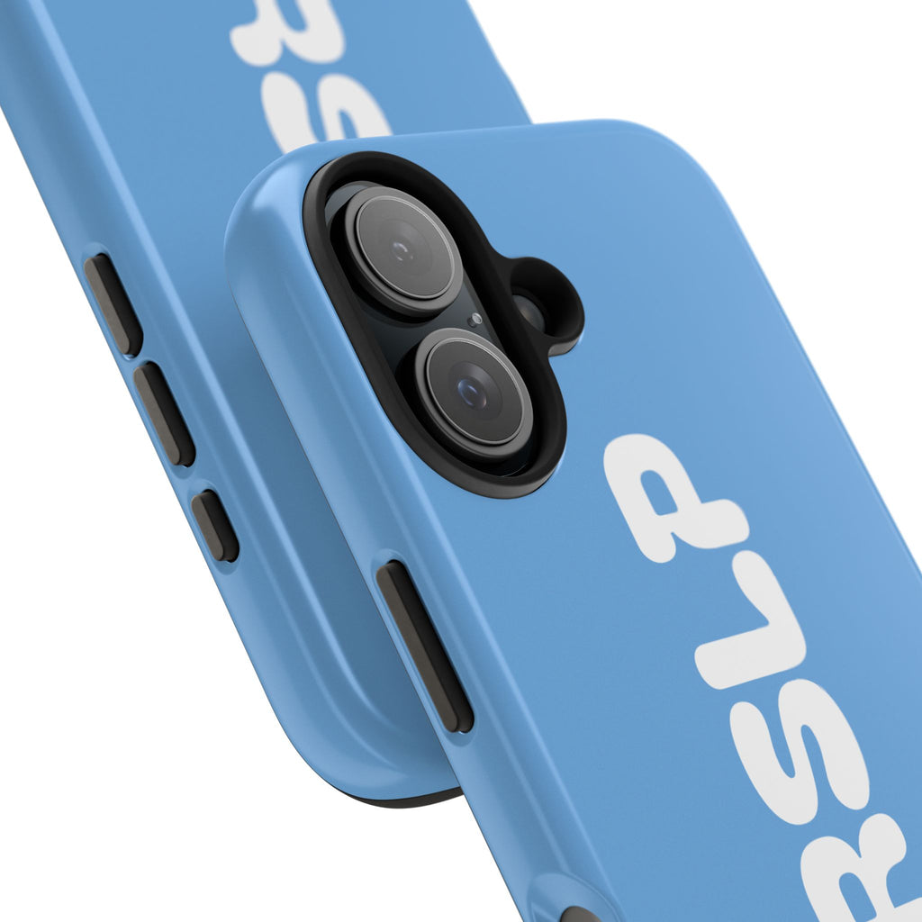 Blue 'NVRSLP' Tough Phone Case — Bold Vertical Typography Protective Cover