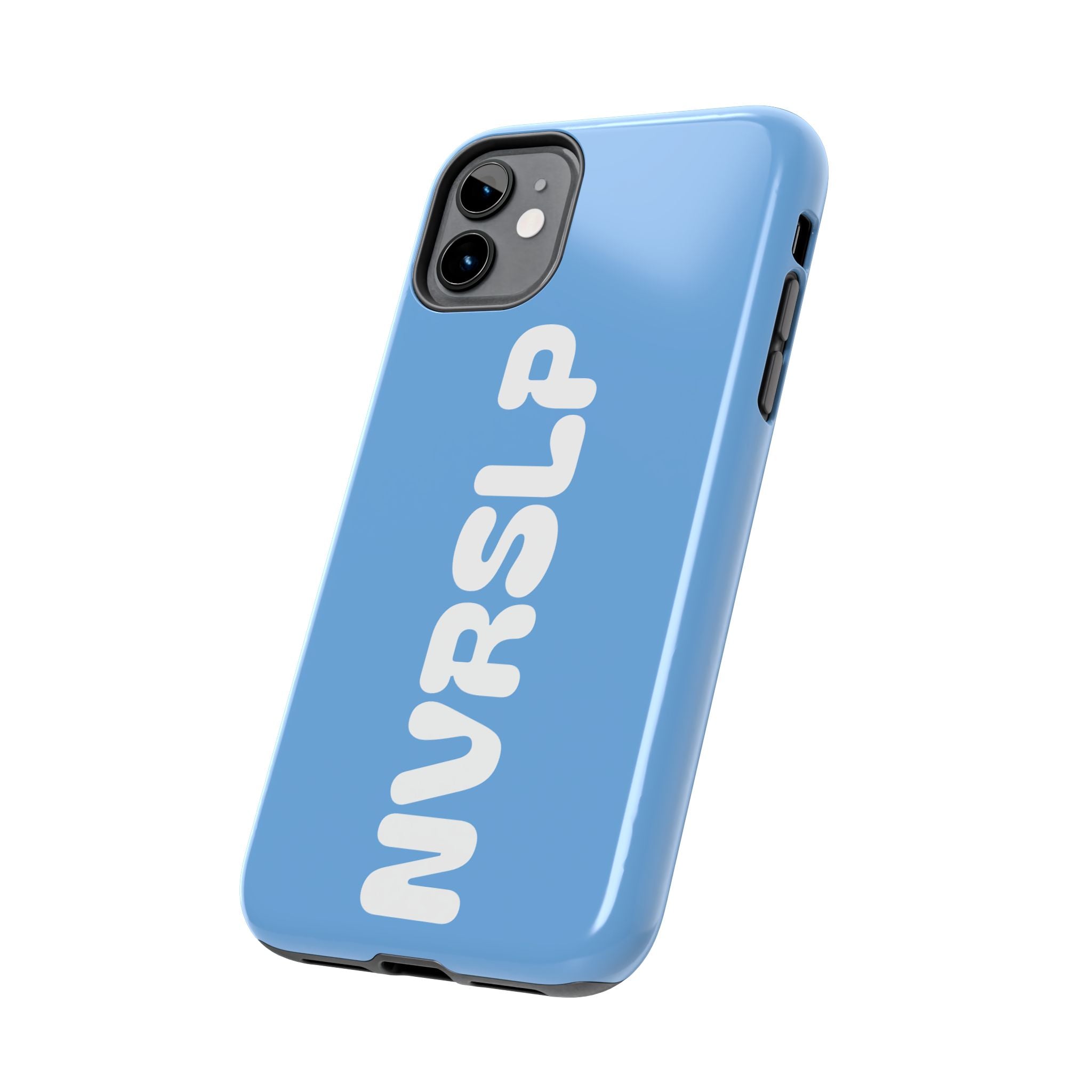 Blue 'NVRSLP' Tough Phone Case — Bold Vertical Typography Protective Cover