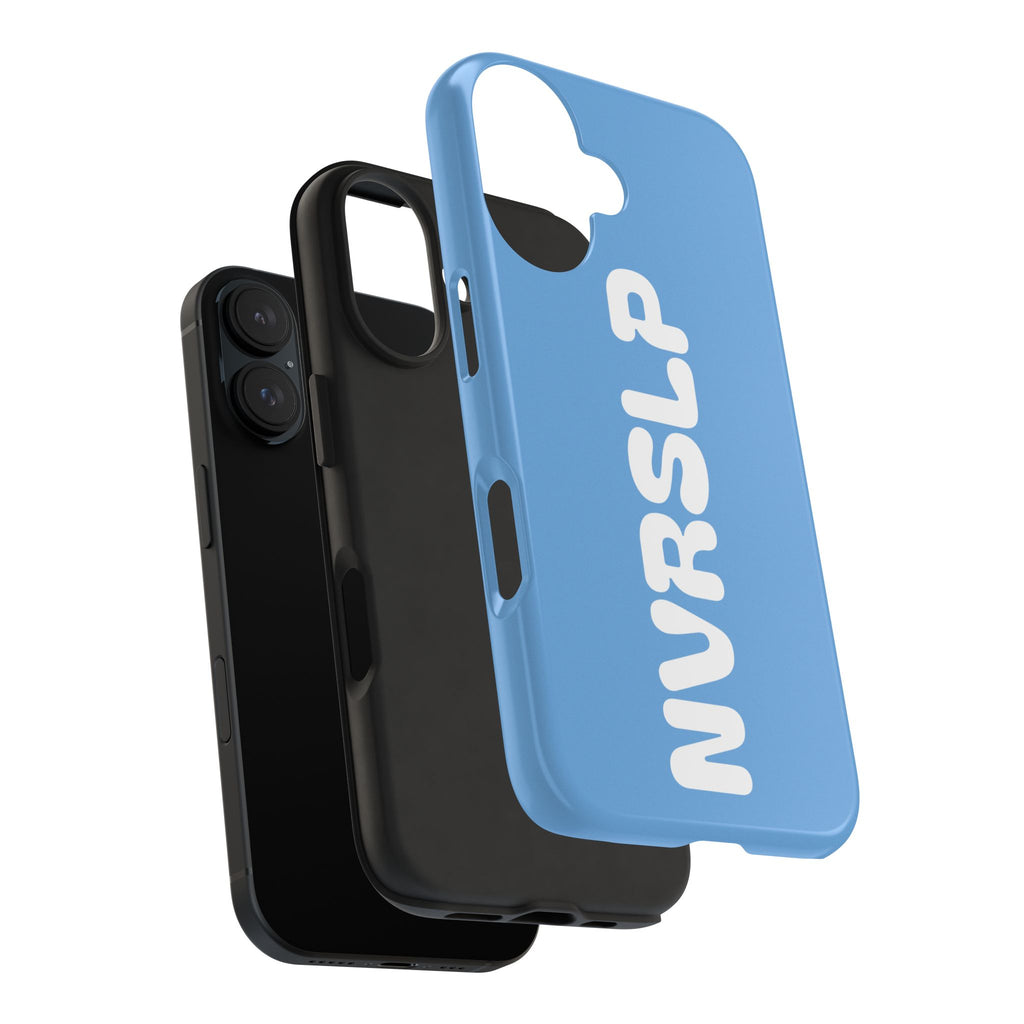 Blue 'NVRSLP' Tough Phone Case — Bold Vertical Typography Protective Cover