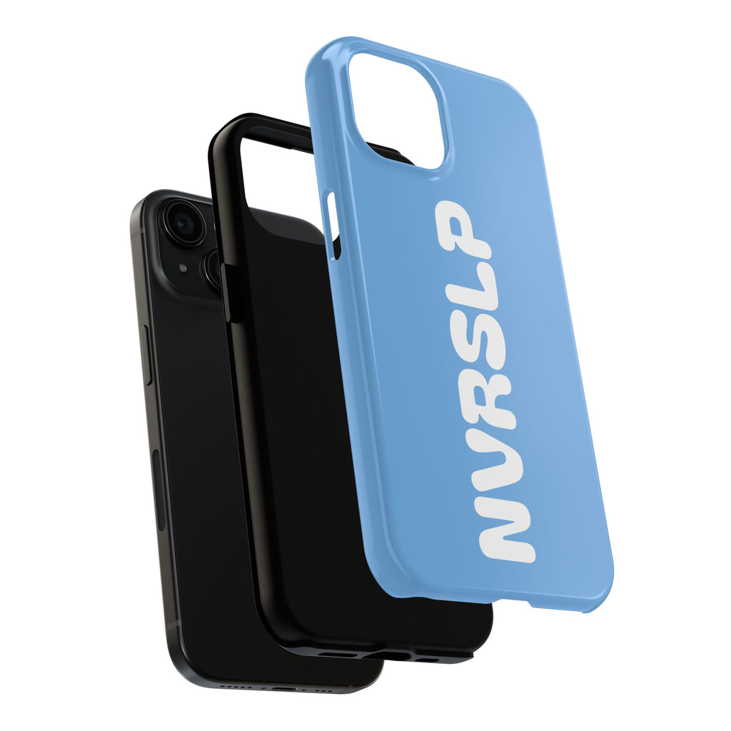 Blue 'NVRSLP' Tough Phone Case — Bold Vertical Typography Protective Cover