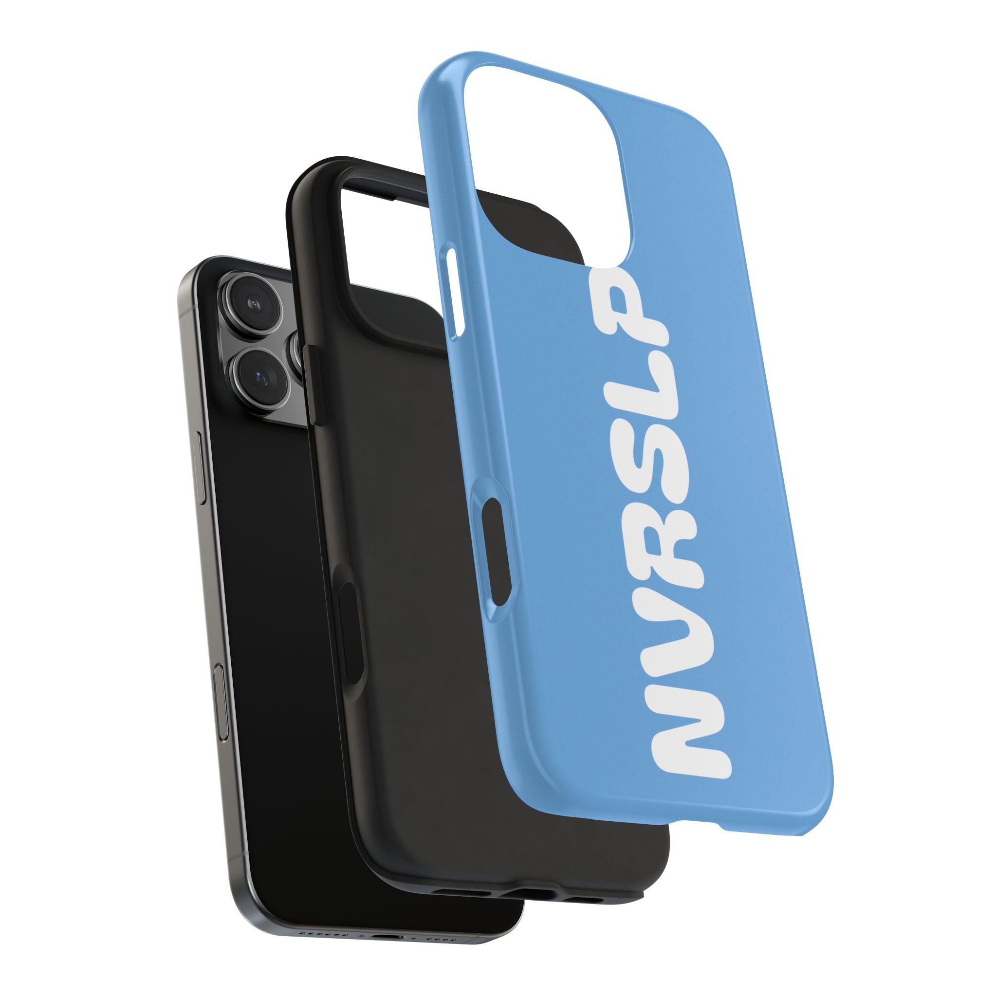 Blue 'NVRSLP' Tough Phone Case — Bold Vertical Typography Protective Cover
