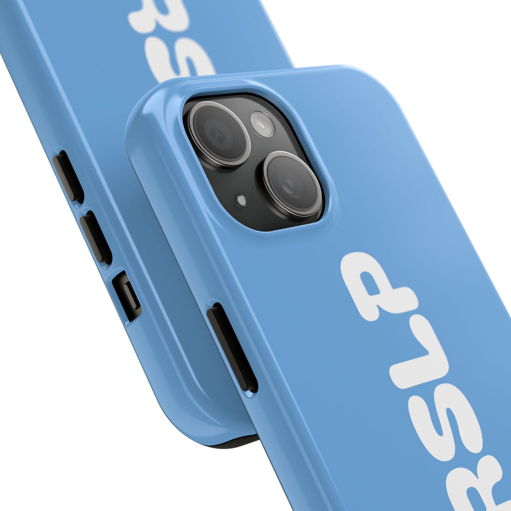 Blue 'NVRSLP' Tough Phone Case — Bold Vertical Typography Protective Cover