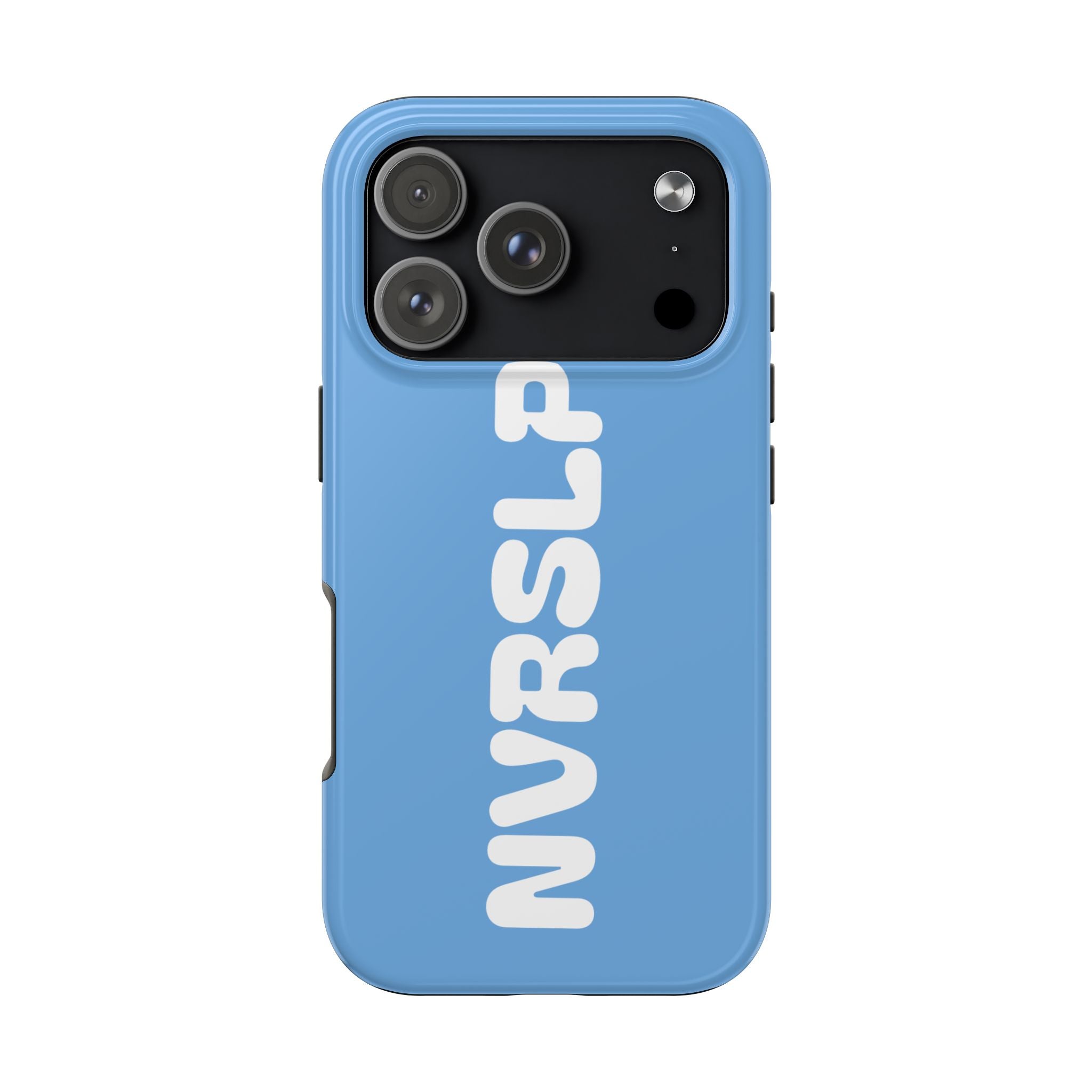 Blue 'NVRSLP' Tough Phone Case — Bold Vertical Typography Protective Cover