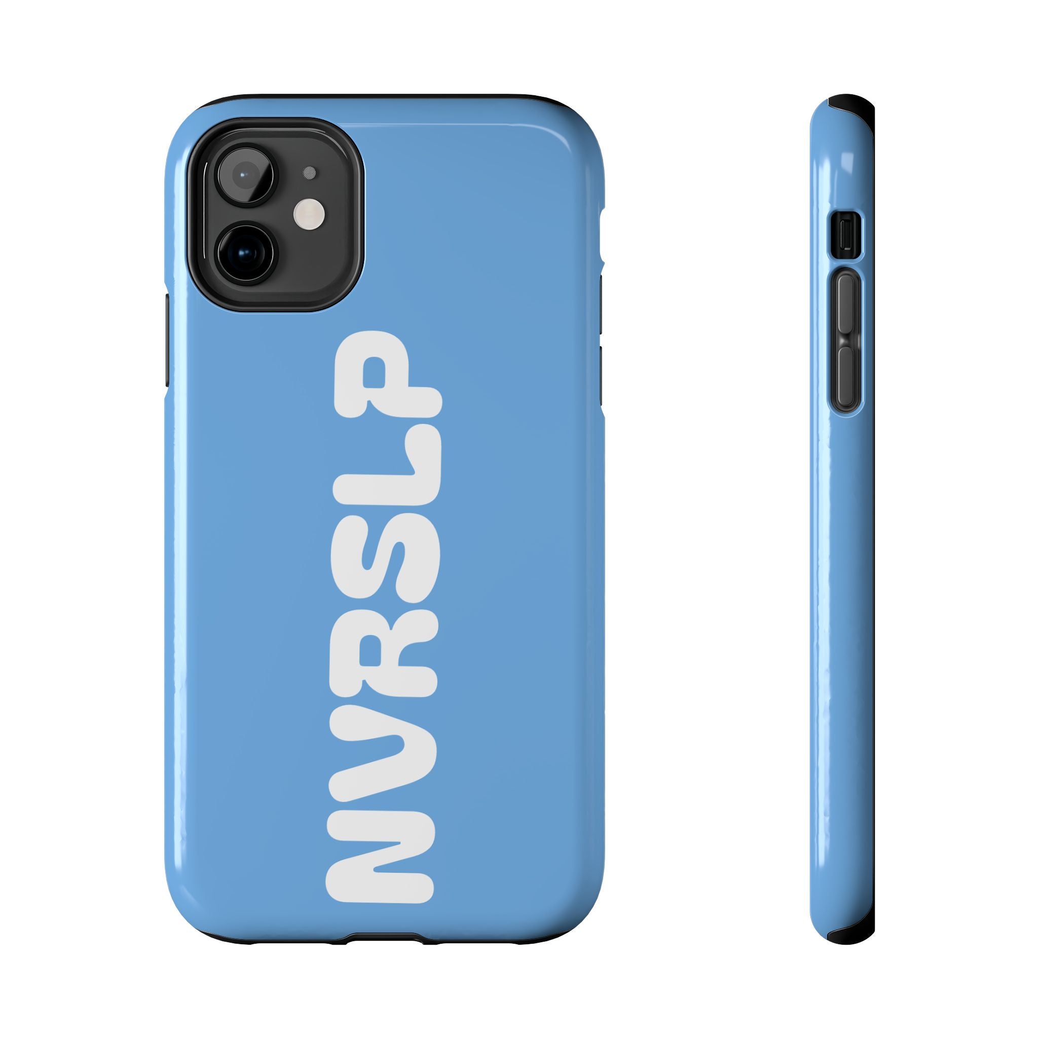 Blue 'NVRSLP' Tough Phone Case — Bold Vertical Typography Protective Cover