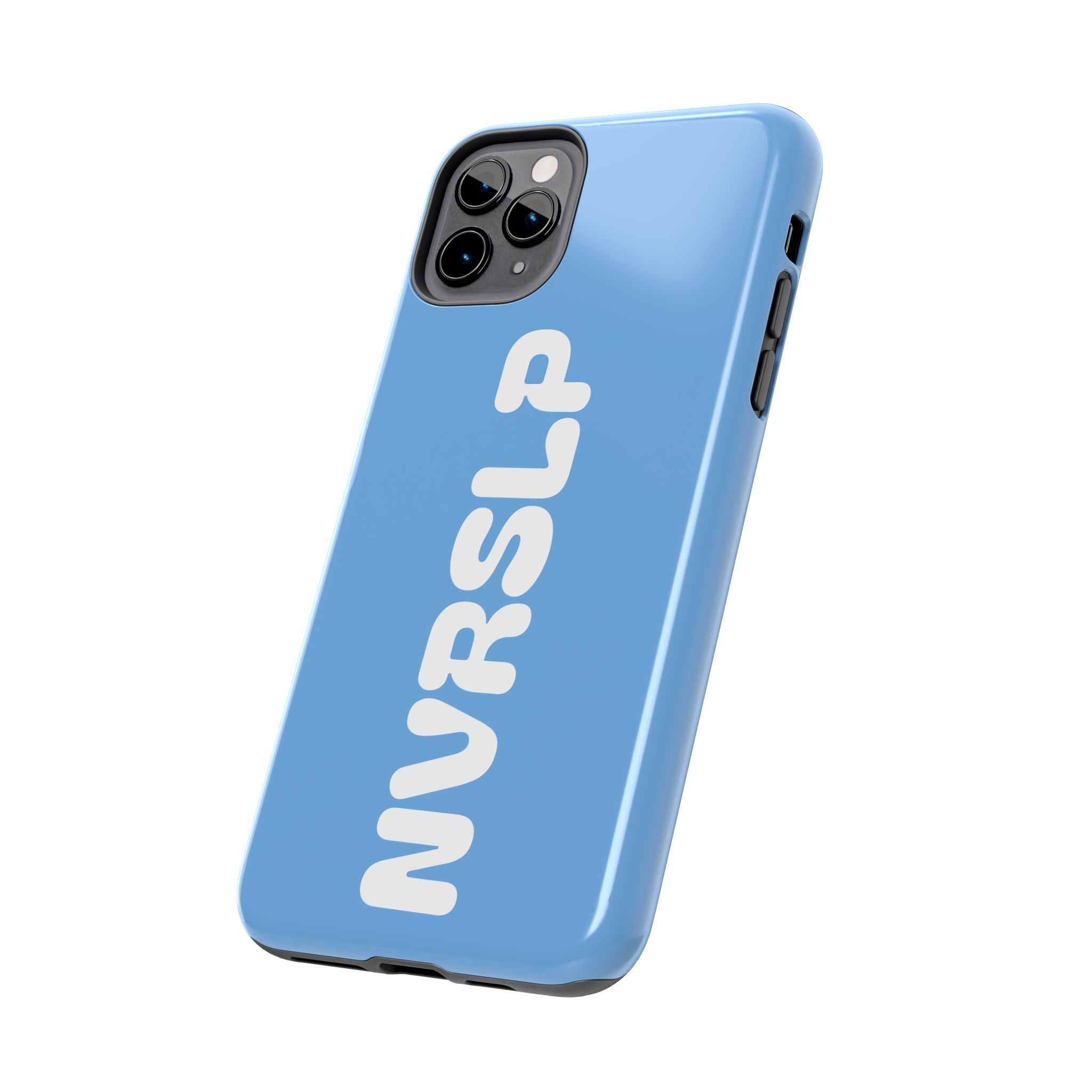 Blue 'NVRSLP' Tough Phone Case — Bold Vertical Typography Protective Cover