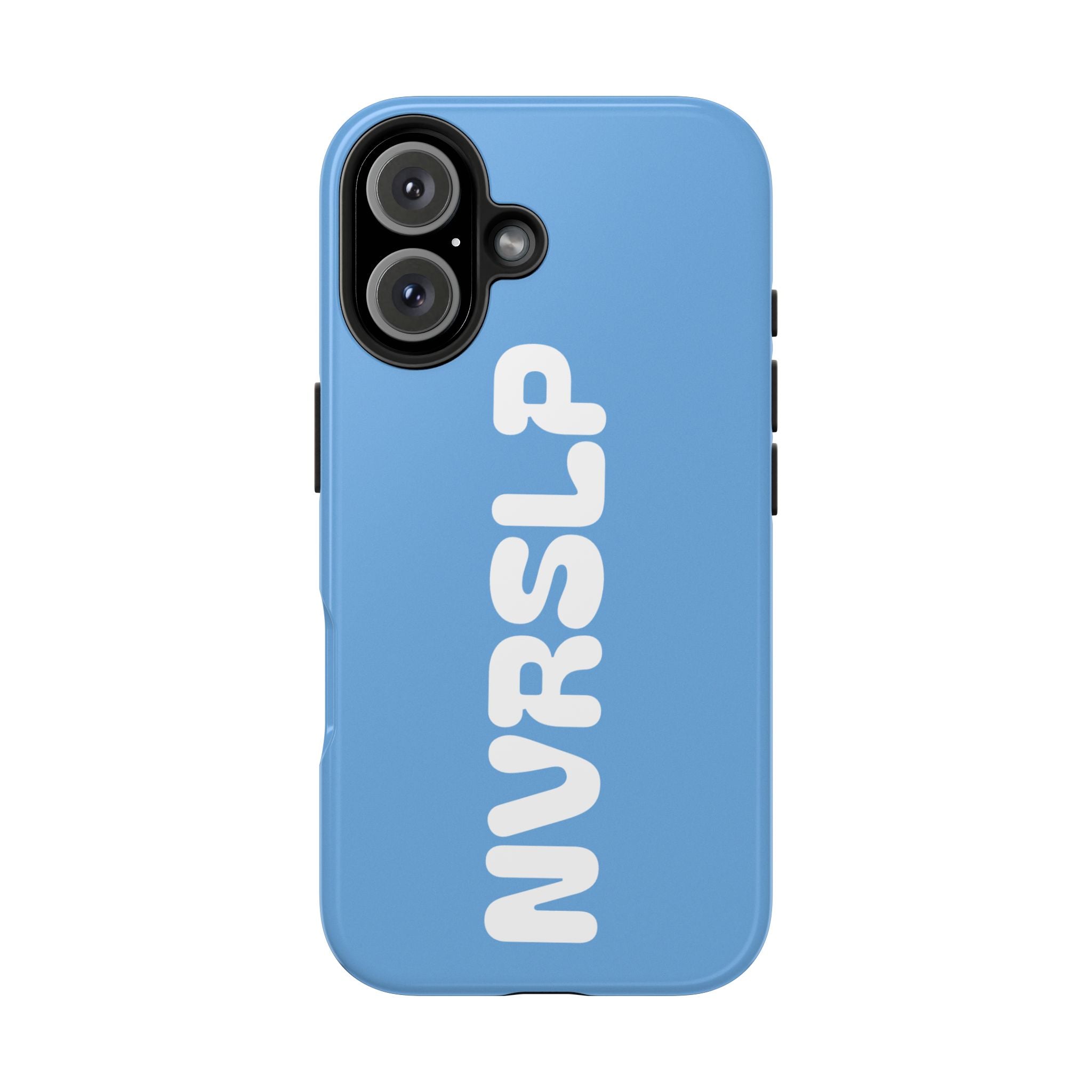 Blue 'NVRSLP' Tough Phone Case — Bold Vertical Typography Protective Cover