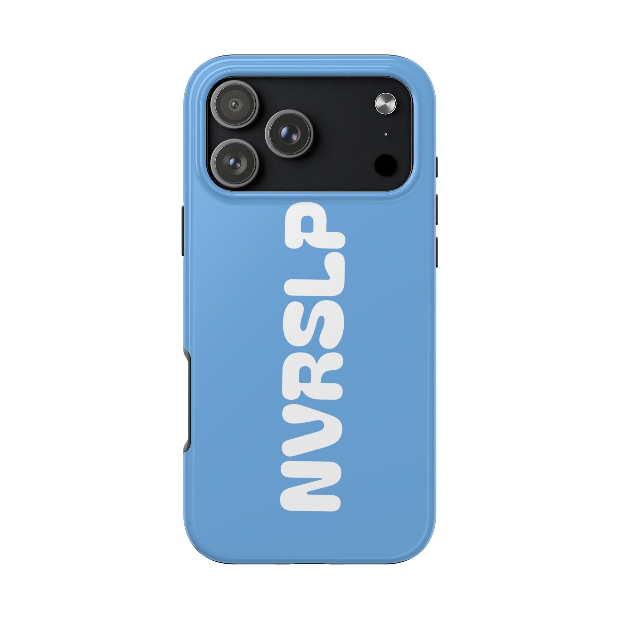 Blue 'NVRSLP' Tough Phone Case — Bold Vertical Typography Protective Cover