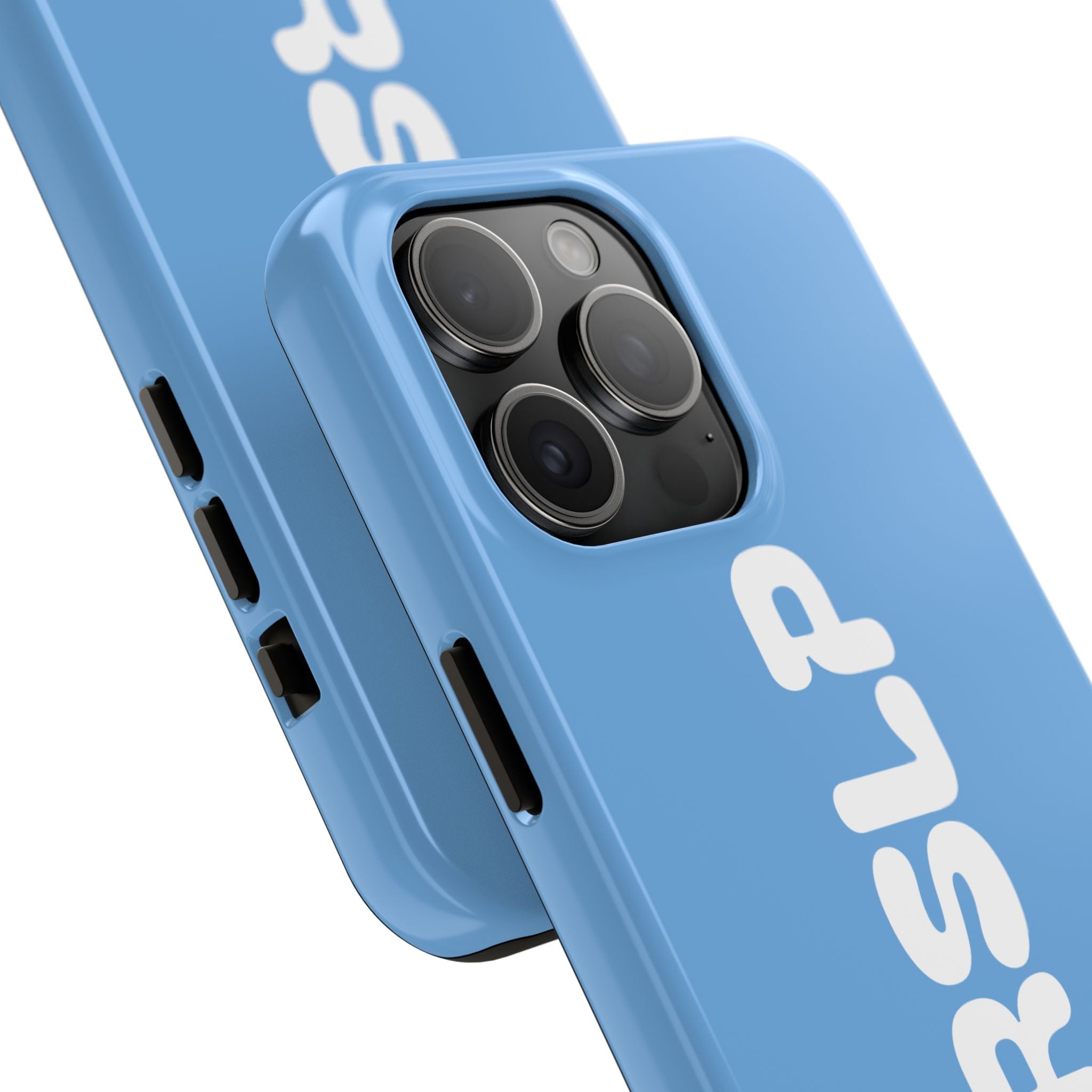 Blue 'NVRSLP' Tough Phone Case — Bold Vertical Typography Protective Cover