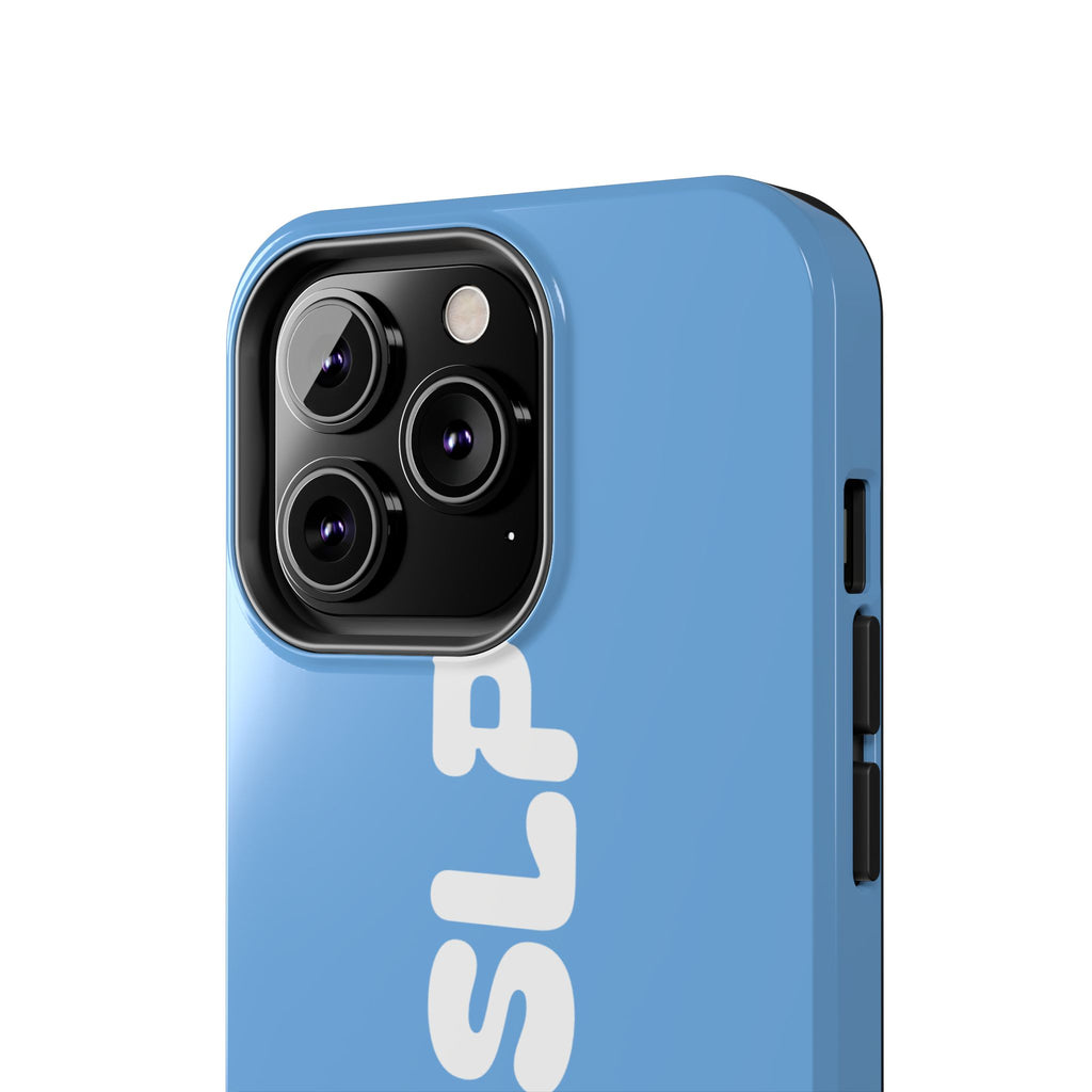 Blue 'NVRSLP' Tough Phone Case — Bold Vertical Typography Protective Cover