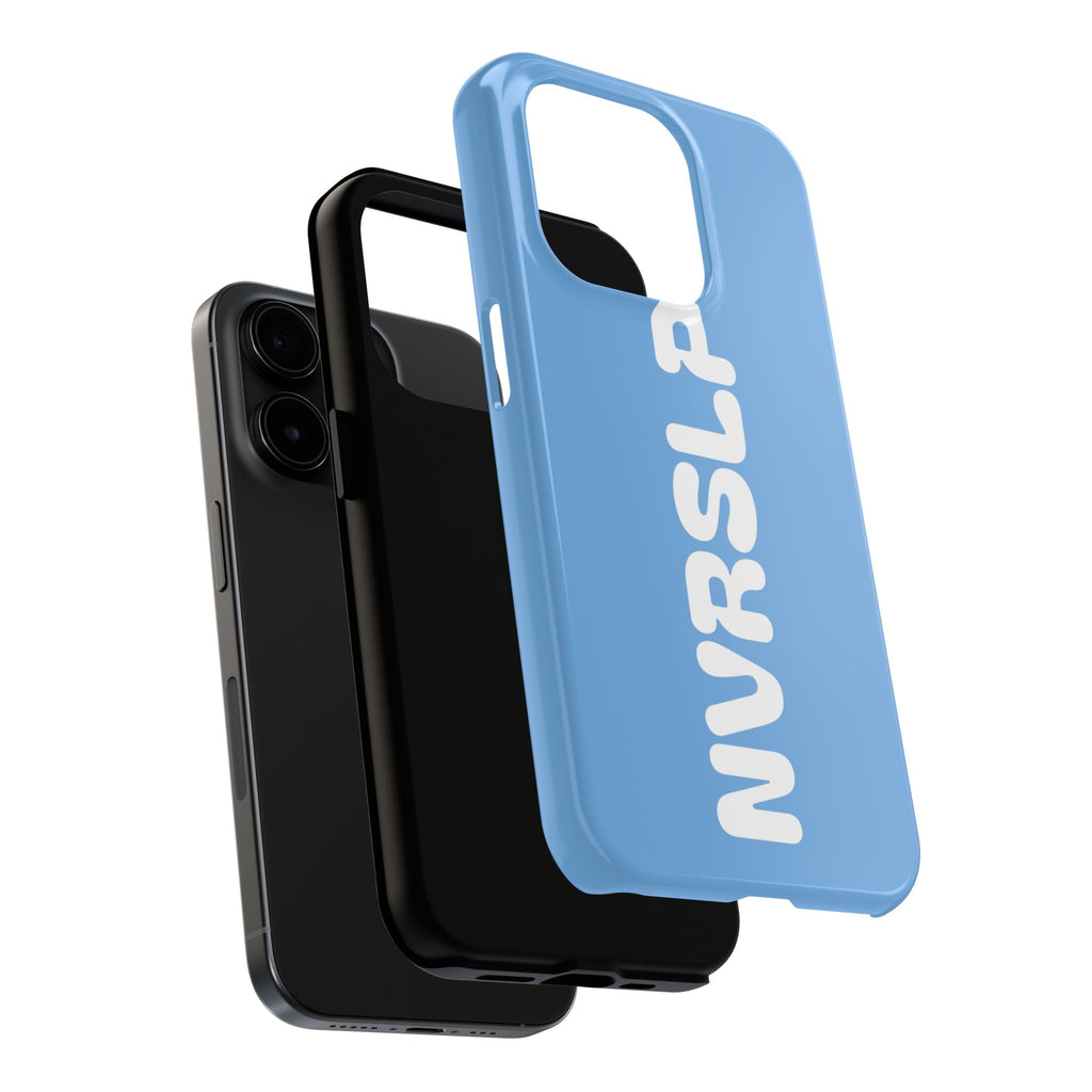 Blue 'NVRSLP' Tough Phone Case — Bold Vertical Typography Protective Cover