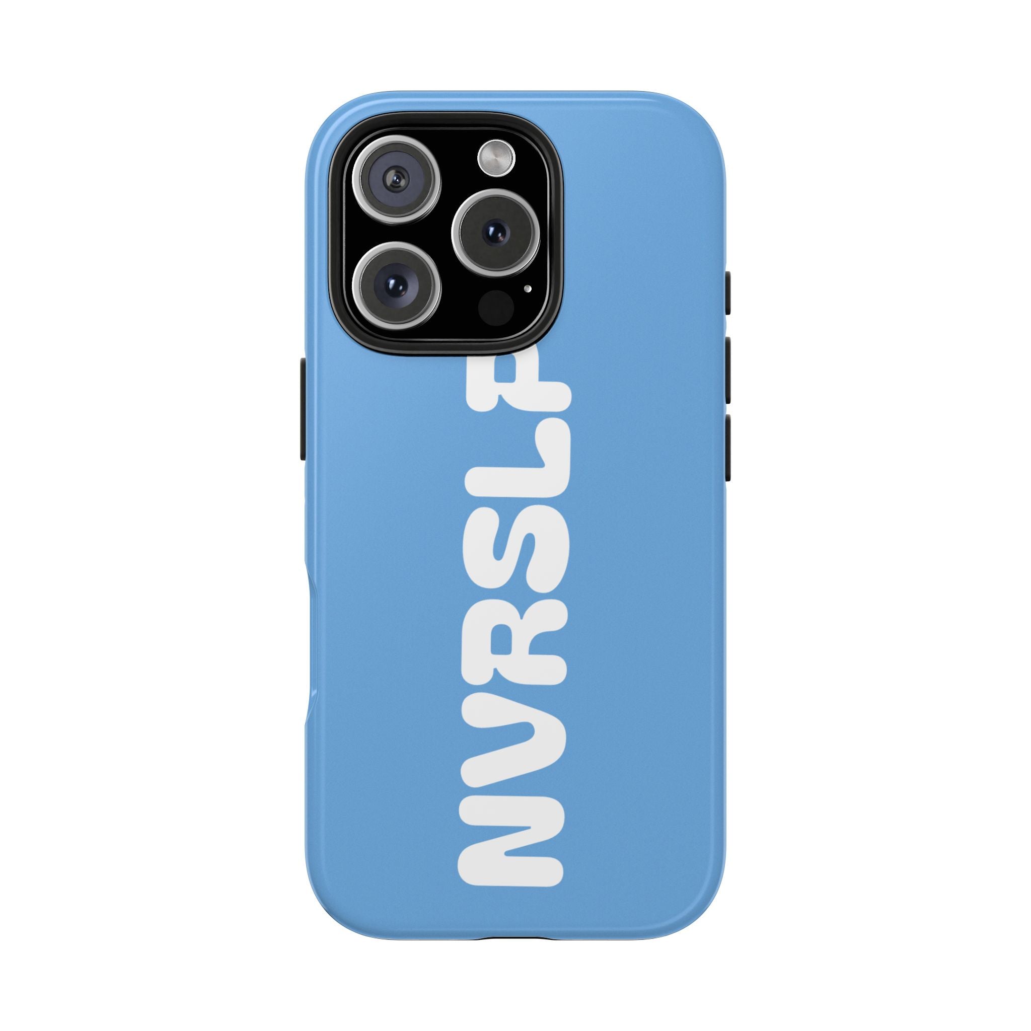Blue 'NVRSLP' Tough Phone Case — Bold Vertical Typography Protective Cover